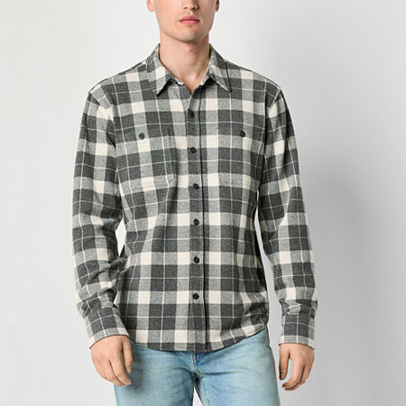 Mutual Weave Mens Regular Fit Long Sleeve Plaid Button-Down Shirt, Medium, Gray