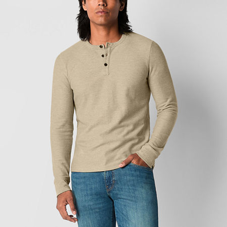 Mutual Weave Solid Waffle Mens Long Sleeve Henley Shirt, Small, White