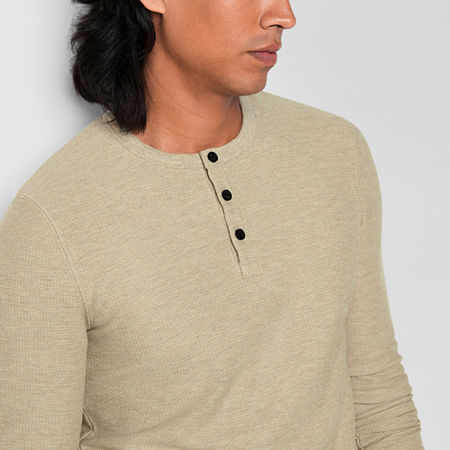 Mutual Weave Solid Waffle Mens Long Sleeve Henley Shirt, Small, White