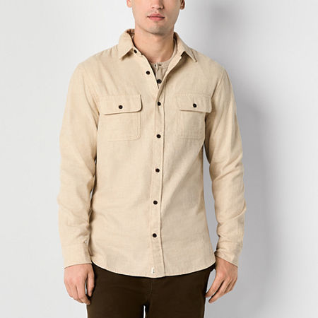 Mutual Weave Mens Regular Fit Long Sleeve Flannel Shirt, Small, Beige