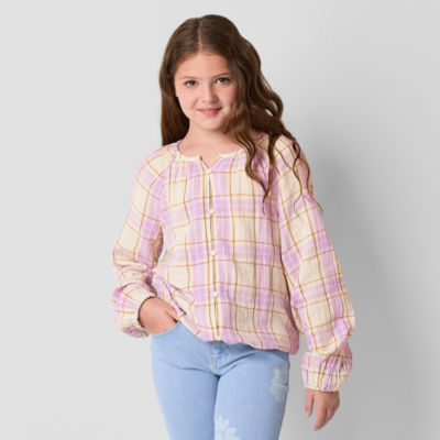 Thereabouts Little & Big Girls Y Neck Long Sleeve Blouse