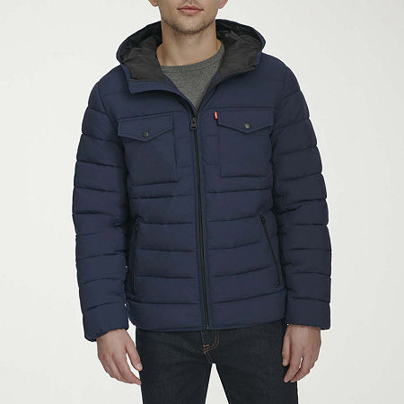 Levi's Mens Water Resistant Hooded Midweight Puffer Jacket, X-large, Blue