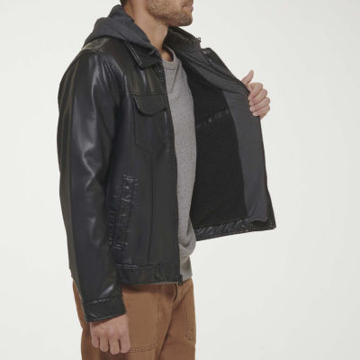 Levi's Mens Faux Leather Sherpa Lined Hooded Midweight Jacket