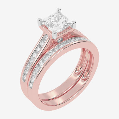 (G / Vs2-Si1) Womens 1 1/2 CT. T.W. Lab Grown White Diamond 10K Rose Gold Side Stone Bridal Set