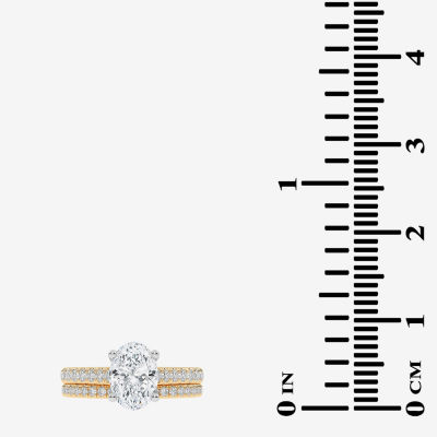 (H-I / Si2-I1) Womens 1 1/2 CT. T.W. Lab Grown White Diamond 10K or 14K Gold Oval Side Stone Bridal Set