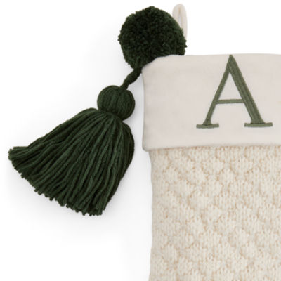 North Pole Trading Co. Ivory Knit Monogram Christmas Stocking