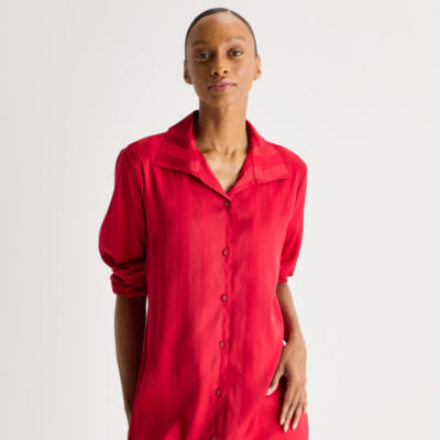 Ambrielle Womens Satin Long Sleeve Nightshirt