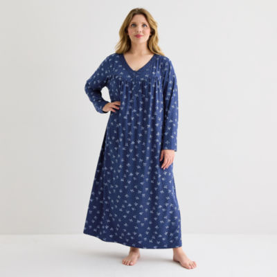 Adonna Womens V Neck Long Sleeve Plus Nightgown JCPenney