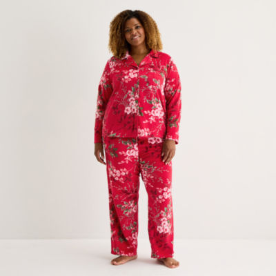 Adonna Womens Fleece Long Sleeve 2-pc. Plus Pajama Sets