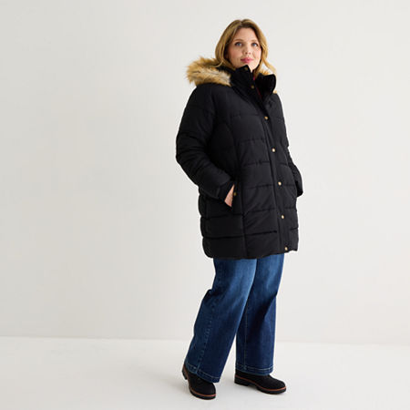 St. John's Bay Womens Plus Heavyweight Puffer Jacket In Black