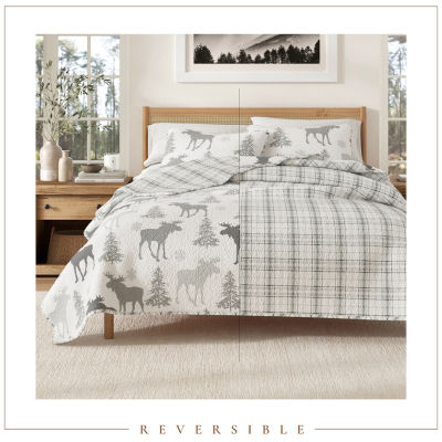 Linery Moose Trees Reversible Quilt Set