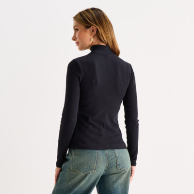 a.n.a Womens Mock Neck Long Sleeve T-Shirt