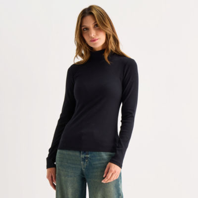 a.n.a Womens Mock Neck Long Sleeve T-Shirt