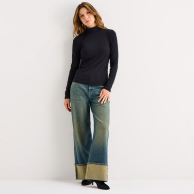 a.n.a Womens Mock Neck Long Sleeve T-Shirt