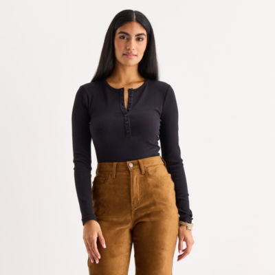 a.n.a Womens Long Sleeve Regular Fit Henley Shirt