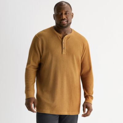St. John's Bay Waffle Mens Easy-on + Easy-off Long Sleeve Adaptive Classic Fit Big and Tall Henley Shirt