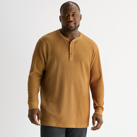 St. John's Bay Waffle Mens Easy-on + Easy-off Long Sleeve Adaptive Classic Fit Big And Tall Henley S In Brown