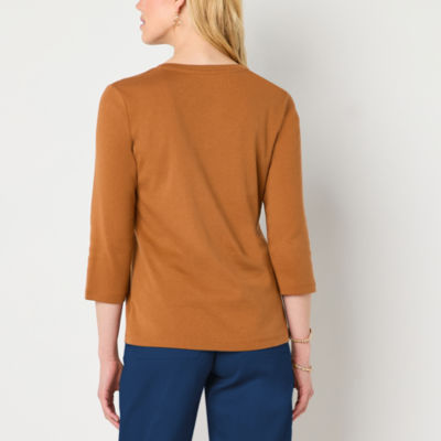 St. John's Bay Womens V Neck 3/4 Sleeve T-Shirt