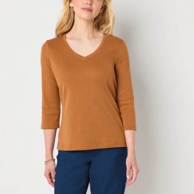 St. John's Bay Womens V Neck 3/4 Sleeve T-Shirt