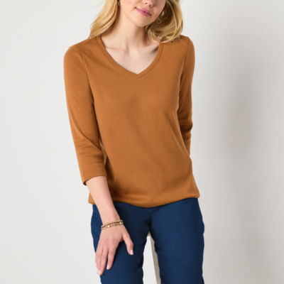 St. John's Bay Womens V Neck 3/4 Sleeve T-Shirt