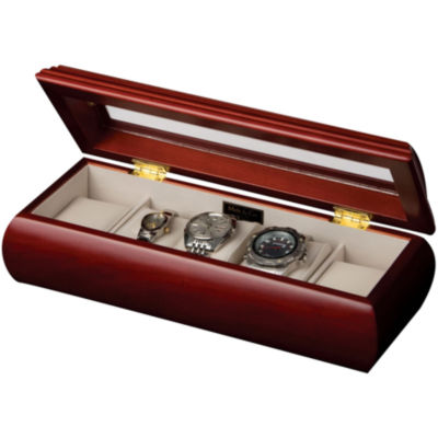 Mele and Co Emery Glass Top Cherry-Finish Watch Box