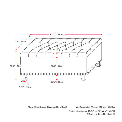 Corliving Boston Living Room Collection Storage Nailhead Trim Bench