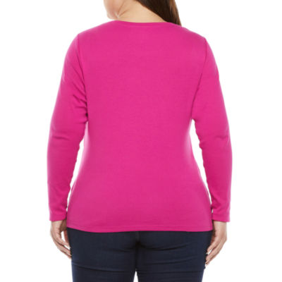 St. John's Bay Womens Plus V Neck Long Sleeve T-Shirt