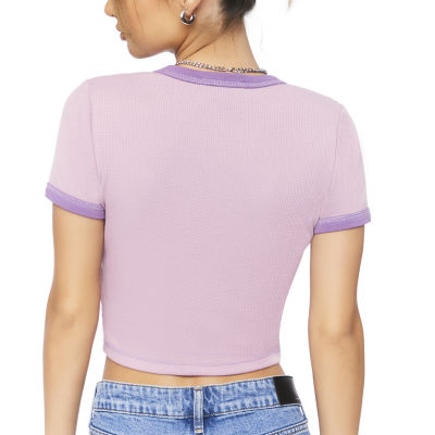 Forever 21 Womens Crew Neck Short Sleeve Crop Top Juniors