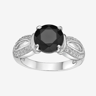 Womens Genuine Black Onyx Sterling Silver Round Cocktail Ring