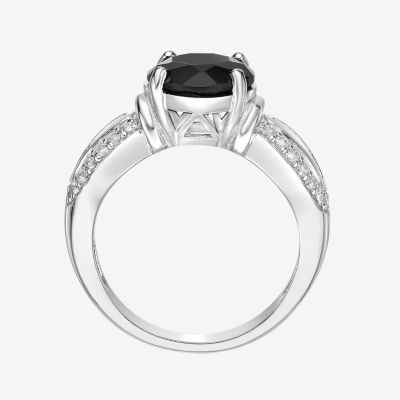 Womens Genuine Black Onyx Sterling Silver Round Cocktail Ring