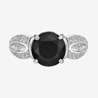 Womens Genuine Black Onyx Sterling Silver Round Cocktail Ring