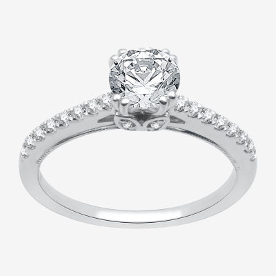 (H-I / Si2-I1) Womens 1 1/4 CT. T.W. Lab Grown White Diamond 10K White Gold Round Side Stone Engagement Ring