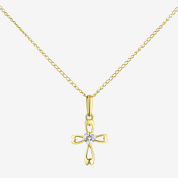 Girls Cubic Zirconia Cross Pendant 14K Gold Necklace