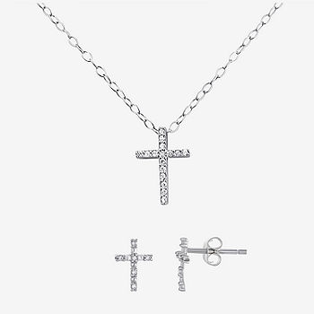 Majesto 18k White Gold Plated X Crossing Pendant Necklace and Stud Earrings Jewelry  Set for Women Teen Girls
