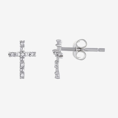 Girls Sterling Silver Cubic Zirconia Cross Pendant Necklace & Earring Set