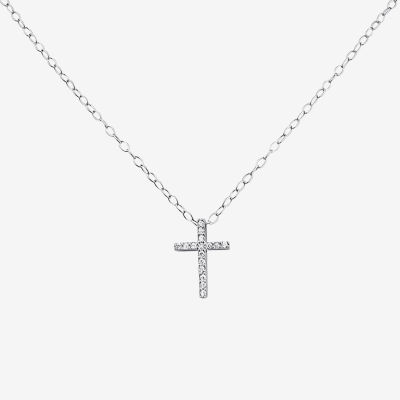 Girls Sterling Silver Cubic Zirconia Cross Pendant Necklace & Earring Set