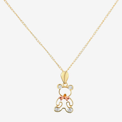 Teddy Bear Girls Lab Created White Cubic Zirconia 14K Gold 15 Inch Pendant Necklace