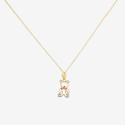 Teddy Bear Girls Lab Created White Cubic Zirconia 14K Gold Pendant Necklace