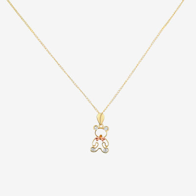 Teddy Bear Girls Lab Created White Cubic Zirconia 14K Gold 15 Inch Pendant Necklace