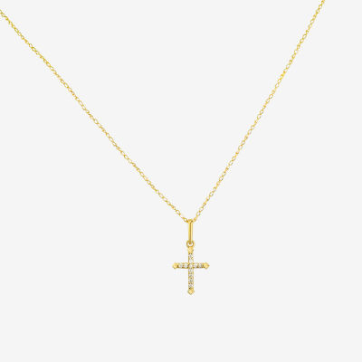 Womens Lab Created White Cubic Zirconia 14K Gold Cross Pendant Necklace