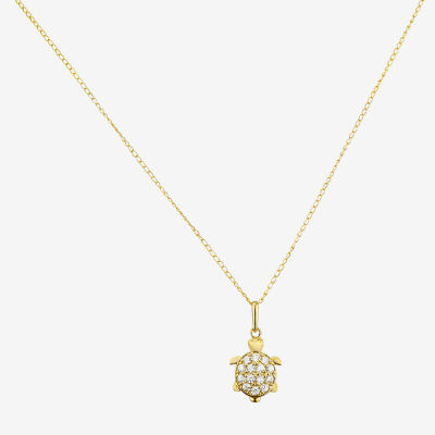 Turtle Girls Lab Created White Cubic Zirconia 14K Gold Pendant Necklace