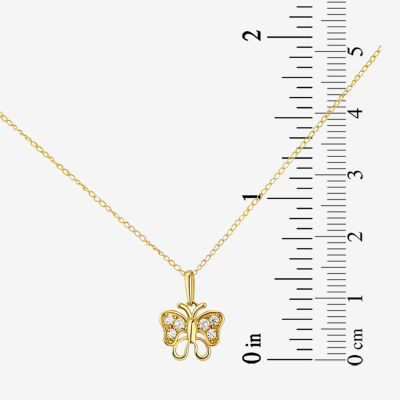 Girls Lab Created White Cubic Zirconia 14K Gold Butterfly Pendant Necklace