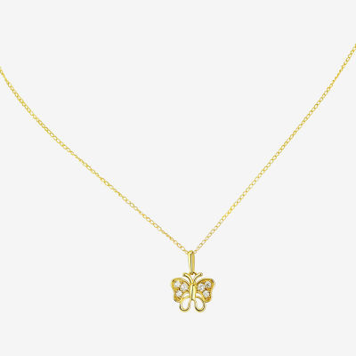 Girls Lab Created White Cubic Zirconia 14K Gold Butterfly Pendant Necklace
