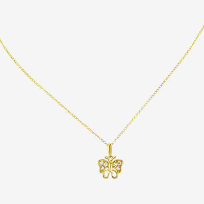 Girls Lab Created White Cubic Zirconia 14K Gold Butterfly 15 Inch Pendant Necklace