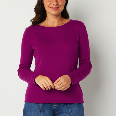 Women's Tall Long Sleeve Ribbed Crew Neck Tee Emerald