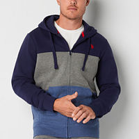U.S. Polo Assn. Full Zip Fleece Mens Long Sleeve Embroidered Zipper Hoodie, Large, Blue