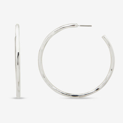 Worthington Silver Tone Hammered C Hoop Earrings