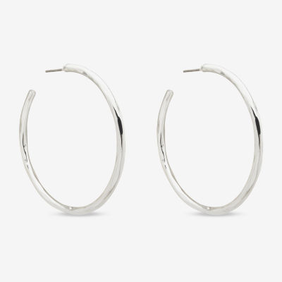 Worthington Silver Tone Hammered C Womens 50.8mm Hoop Earrings