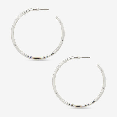 Worthington Silver Tone Hammered C Womens 50.8mm Hoop Earrings