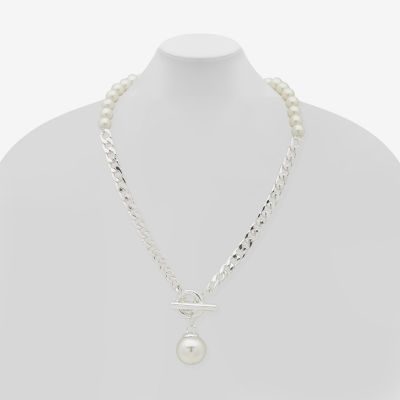 Worthington Simulated Pearl 19 Inch Curb Pendant Necklace